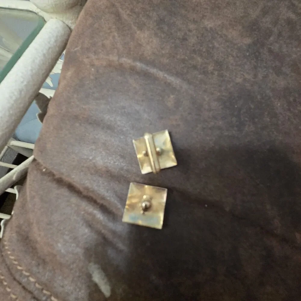 Vintage Mens Initial J Gold Tone Square Cufflinks 1950s Mid Century Swivel Back